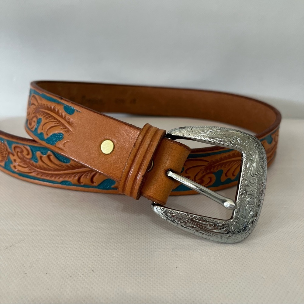 Looper Western Brown Leather Tooled Belt